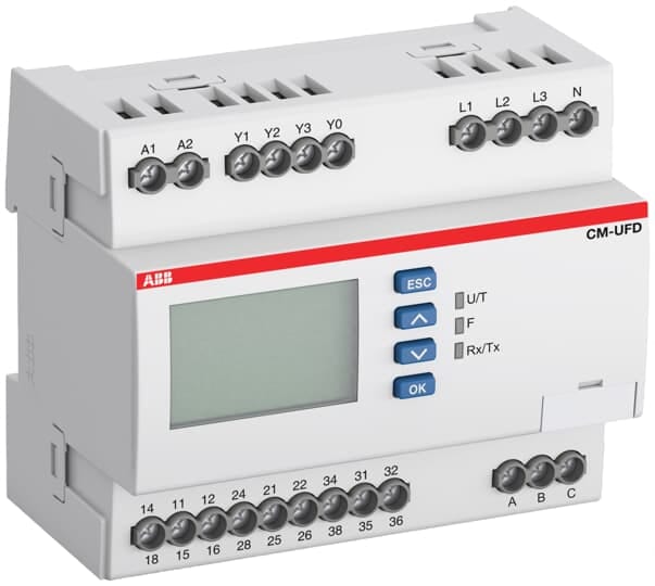 ABB - Monitoraggio dell'alimentazione a griglia CM-UFD.M22M con relè integrato CEI 0-21 e comunicazione MODBUS.