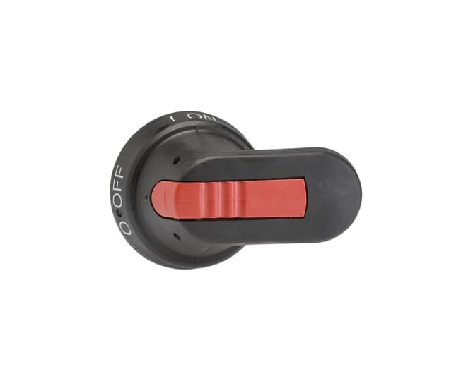 ABB - Maniglia nera con indicazione I-O e ON-OFF, bloccabile con 3 lucchetti in posizione O, interblocco porta in posizione I, disattivabile, IP 65.