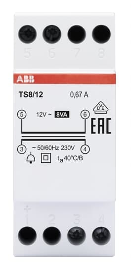 ABB - TS8 230/12V TRASFORMATORE 8VA Non-inherently short-circuit proof bell transformer
