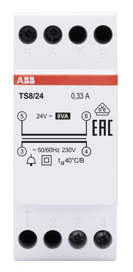 ABB - TS8/24 Non-inherently short-circuit proof bell transformer 230/24V TRASFORMATORE 8VA.