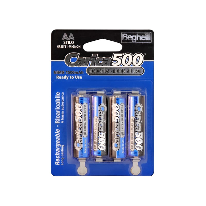 BEGHELLI - 4 batterie ricaricabili NiMH 1.2V 1500mAh formato AA B 4 RIC NIMH 1.2V 1500MAH AA.