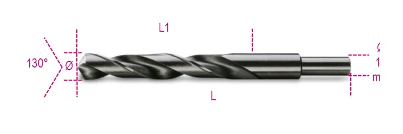BETA - Punte elicoidali cilindriche serie corta in acciaio HSS rettificate brunite con codolo ridotto di 13 mm A19,50.