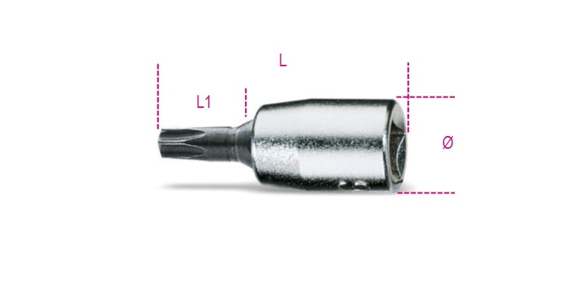 BETA - Chiavi a bussola maschio per viti con impronta Torx® attacco quadro femmina 1/4" cromate - inserti bruniti PROFILO TX 1/4 TX 15.