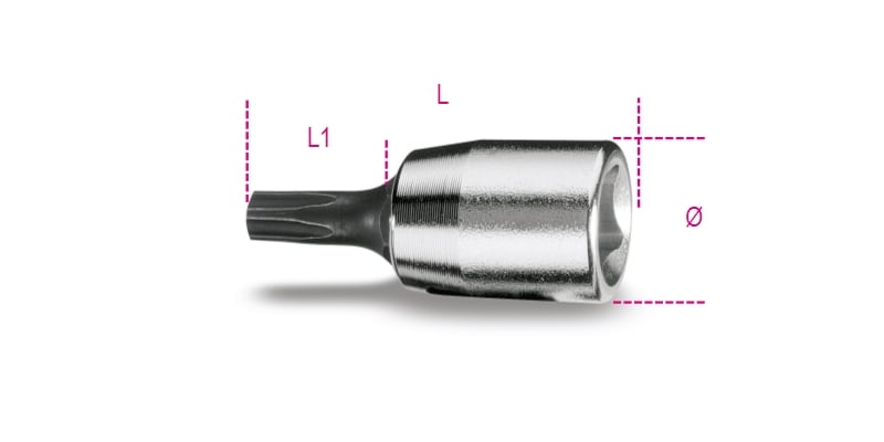 BETA - Chiavi a bussola a giravite per viti con impronta pentalobata con attacco quadro femmina 1/4 cromate inserti bruniti bussole profilo pentatorx 1/4 pt 25.
