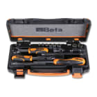 BETA - Assortimento di 10 chiavi a bussola e 7 accessori in cassetta di lamiera 17pz assortimento 1/4 AS/MB.