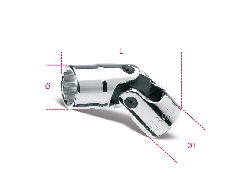 BETA - Chiavi a bussola snodate con attacco quadro femmina 3/8 bocca poligonale cromate, bussole snodate poligonali 3/8 b/sn10.