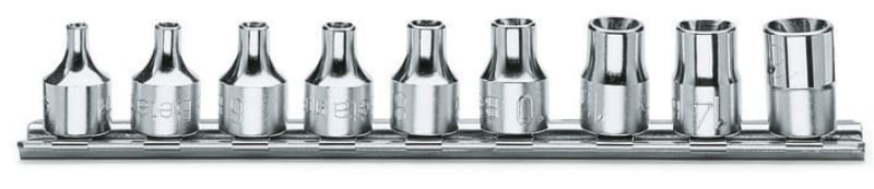 BETA - Serie di 9 chiavi a bussola a mano per viti con testa a profilo Torx® su supporto guide 3/8 9PZ.
