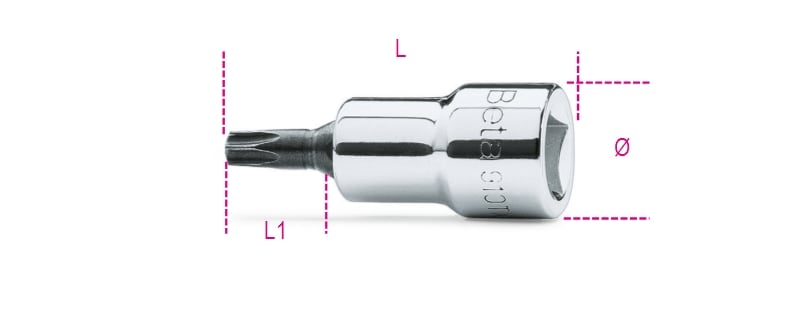 BETA - Chiavi a bussola a giravite maschio per viti con impronta Torx® attacco quadro femmina 3/8" cromate - inserti bruniti TX 30.