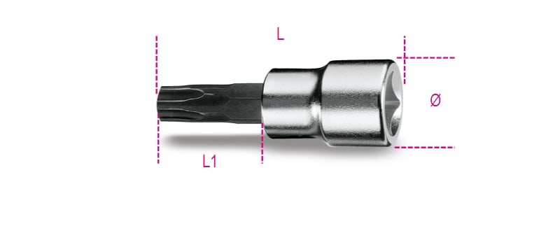 BETA - Chiavi a bussola a giravite per viti con impronta pentalobata attacco quadro femmina 3/8" cromate inserti bruniti profilo PENTATORX 3/8 PT 45.