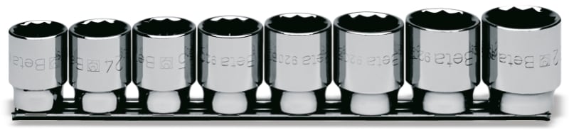 BETA - Serie di 8 chiavi a bussola a mano bocca poligonale art. 920B su supporto bussole polig 1/2 8pz su guide b/sb8