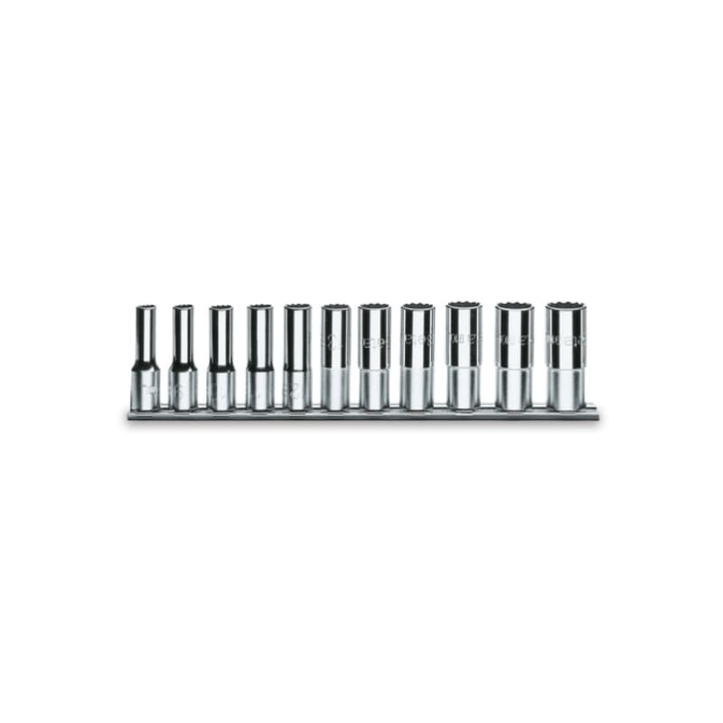 BETA - Serie di 11 chiavi a bussola a mano lunghe bocca poligonale su supporto 1/2 11pz guide.