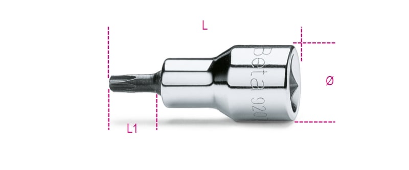 BETA - Chiavi a bussola maschio per viti con impronta Torx® attacco quadro femmina 1/2" cromate inserti bruniti TX 40.