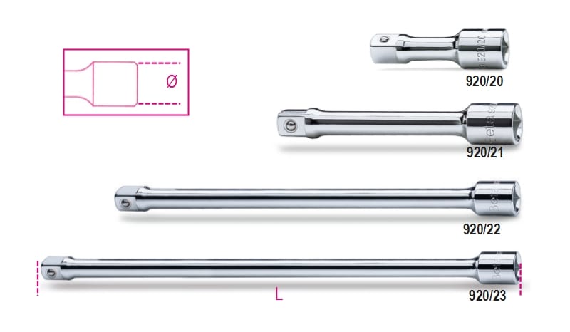 BETA - Prolunghe con attacchi quadri maschio e femmina 1/2" cromate 75 1/2 /20.