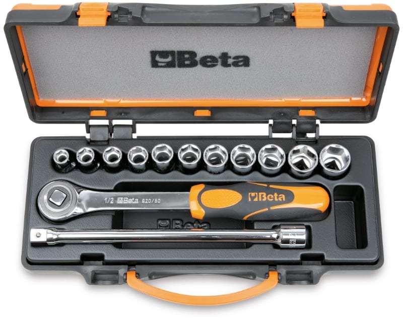 BETA - Assortimento 11 chiavi a bussola esagonali e 2 accessori in cassetta lamiera 13pz esagonali 1/2 A/C11.