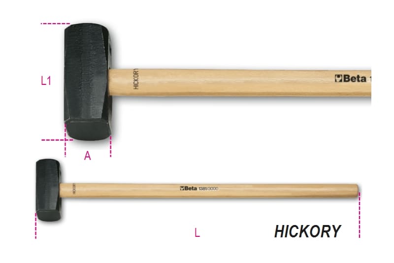 BETA - Mazze a coppia manico in legno hickory, mazze gr.5000 5000, ideali per lavori pesanti e duraturi.