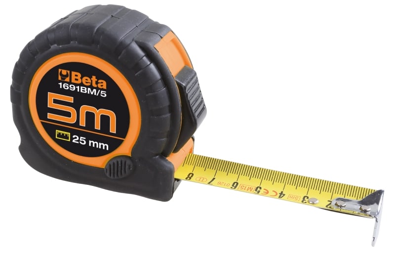 BETA - Flessometri bi-materiale 8mt x 32mm /8 in ABS antiurto nastro acciaio classe precisione II.