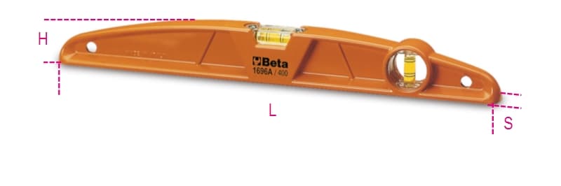 BETA - Livelle in alluminio pressofuso con 1 base rettificata a 2 fiale infrangibili BASE RETTIFICATA A/400.