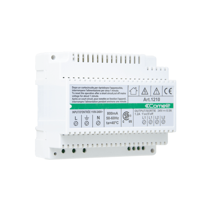 COMELIT - Alimentatore SB2, ingresso 110-240VAC, uscite L1-L2, terminazione 1216, 6 moduli DIN