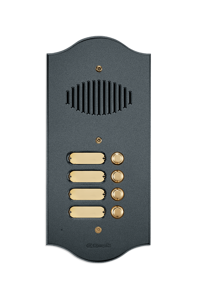 COMELIT - Serie Roma - Pulsantiera audio 2 pulsanti, ottone PVD antracite 3mm, per gruppo Ikall, portalampada