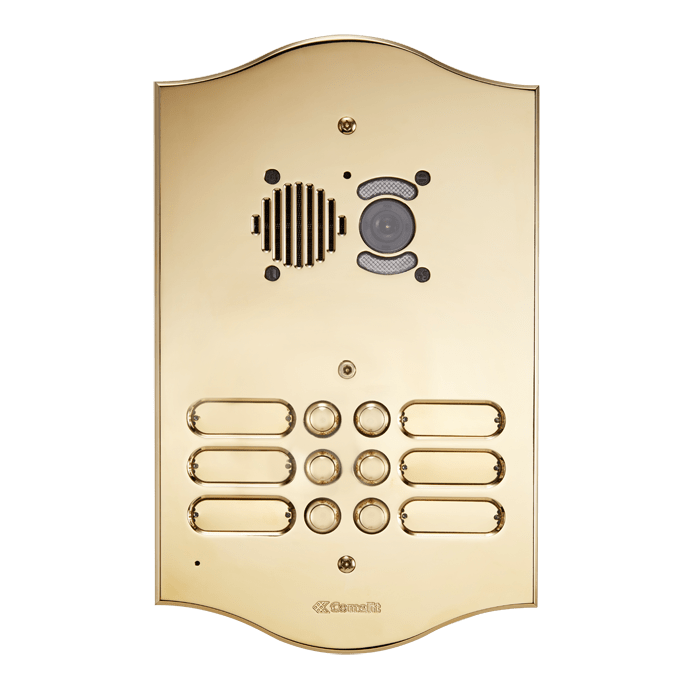 COMELIT - Serie Roma - Pulsantiera audio/video 6 pulsanti da incasso, ottone PVD 3mm, per gruppo Ikall, portalampade