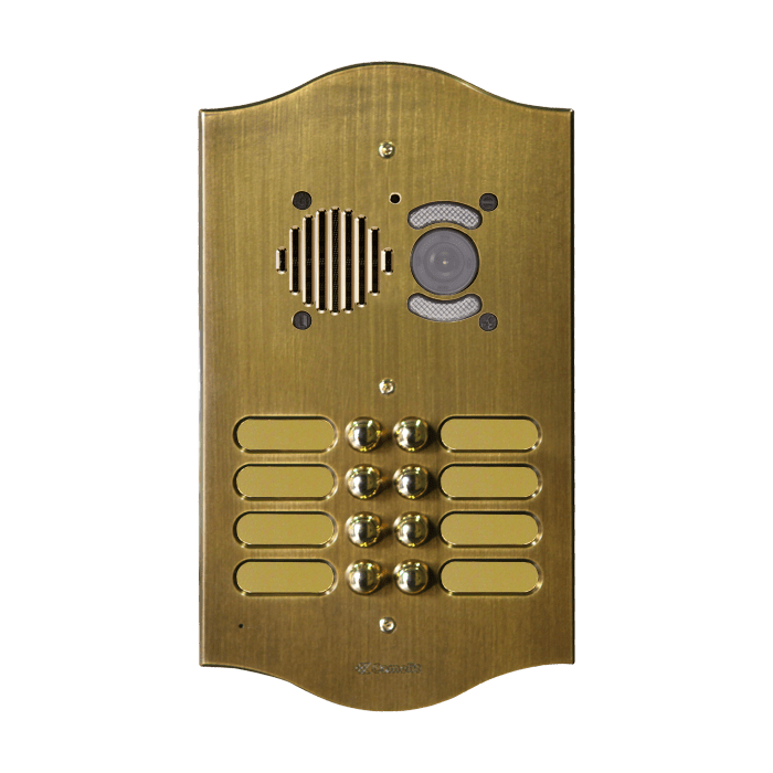 COMELIT - Serie Roma - Pulsantiera audio/video 8 pulsanti 2 file, ottone PVD bronzato 3mm, per gruppo Ikall, portalampade