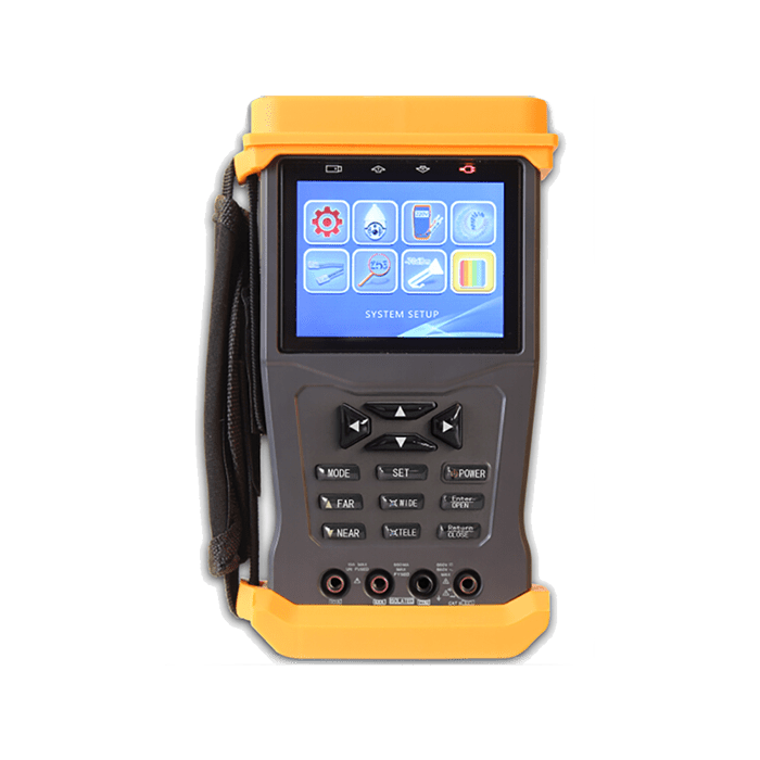 COMELIT - Video tester LCD 3.5" analogico/AHD/TVI Full HD, cavi UTP, seriale RS485 Pelco-P/D, generatore pattern, alimentatore 9VDC incluso