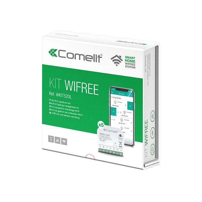 COMELIT - Serie WiFree - Kit Wi-Fi 5 moduli gestione luci 2x5A, controllo remoto app/voice, monitoraggio consumi