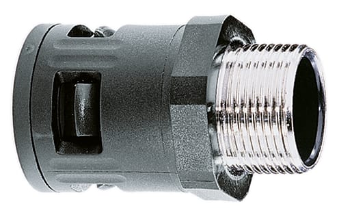 DKC EUROPE - Raccordo ad innesto rapido in PA, Metrico 12x1,5 , filetto maschio metallico, IP68, nero, AD10