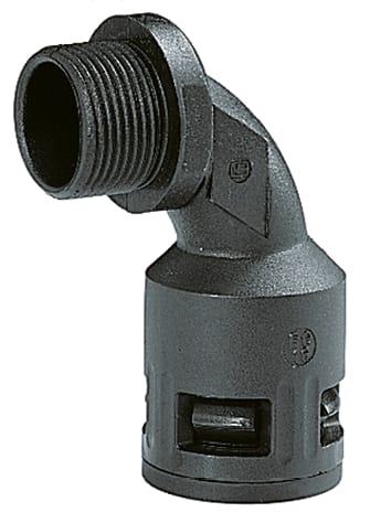 DKC EUROPE - Raccordo curvo a 90° con filetto maschio plastico, PG21, IP68, nero, AD28,5
