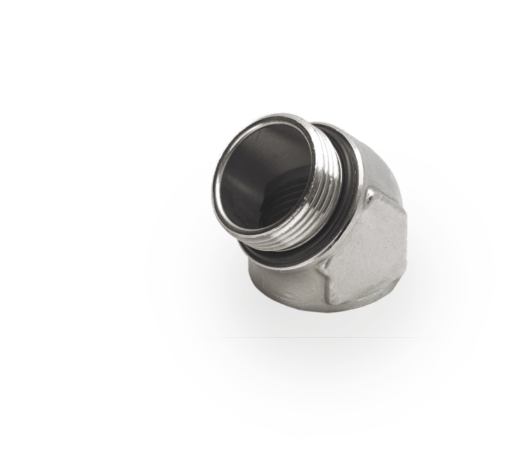 DKC EUROPE - Raccordo metallico stampato curvo a 45° per tubo flessibile, filetto M 16x1,5