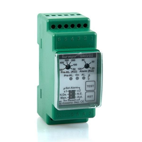 DOSSENA - SORVEGLIATORE ISOLAMENTO INDUSTIALE - 115-230Vca - 2 DIN - 2 SOGLIE