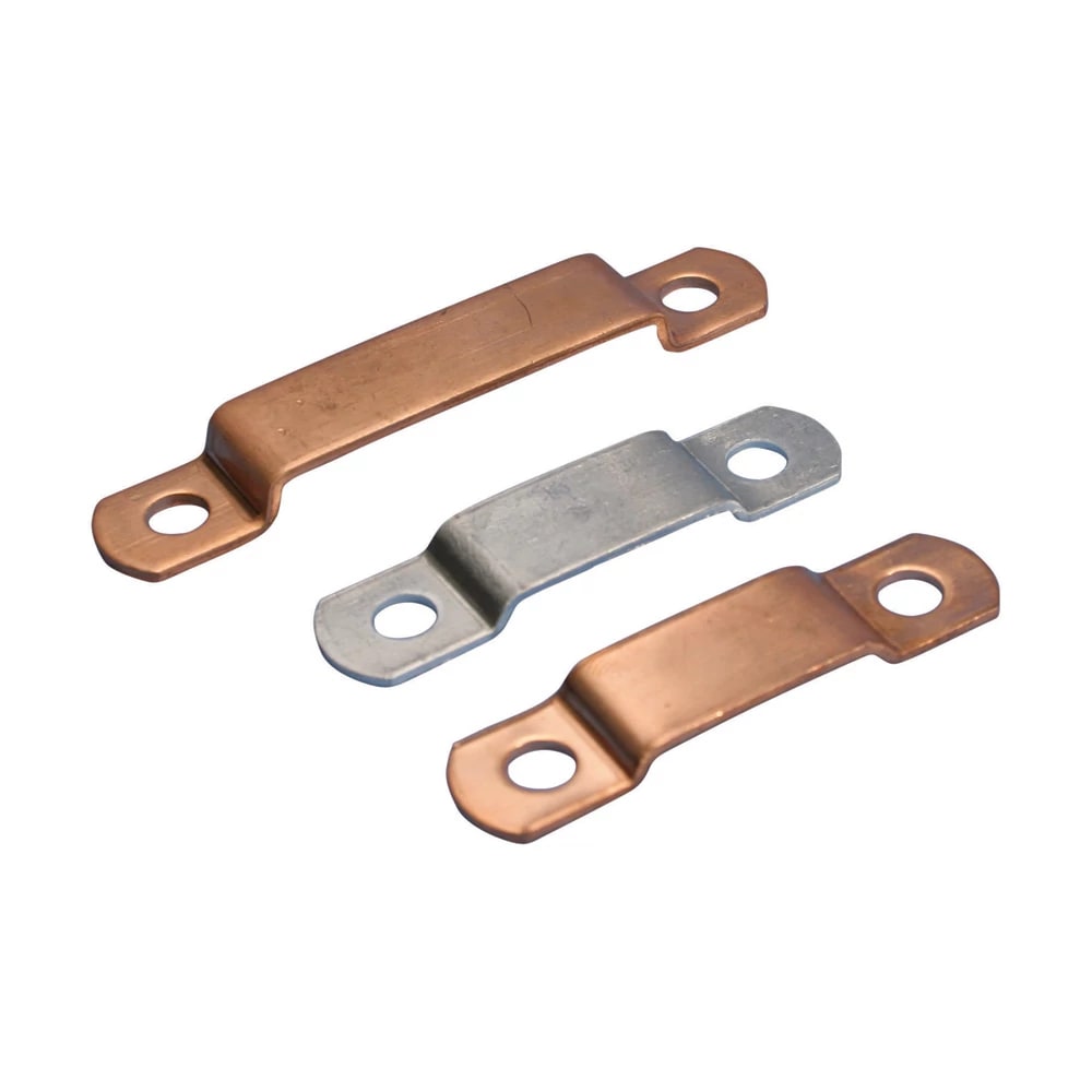 NVENT ERICO - Cinghia per nastro a due fori in rame, misura 25 x 3 mm, nuda, lunghezza 65 mm.
