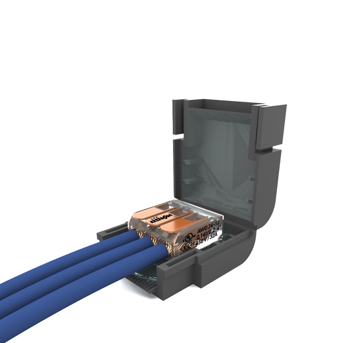 ETELEC - Dispositivi di connessione IPX8 ad isolamento in gel con 1 connettore a leve compatti WAGO a 3 vie