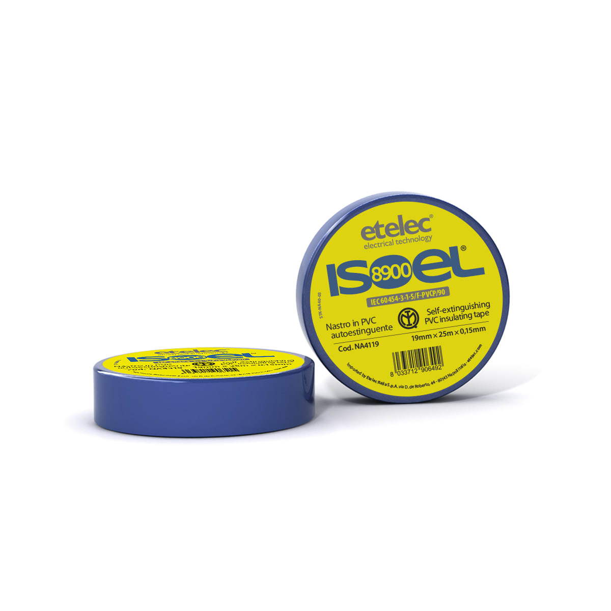 ETELEC - Nastro adesivo isolante in PVC certificato IMQ 19 mm x 25 m x 0,15 mm - Blu