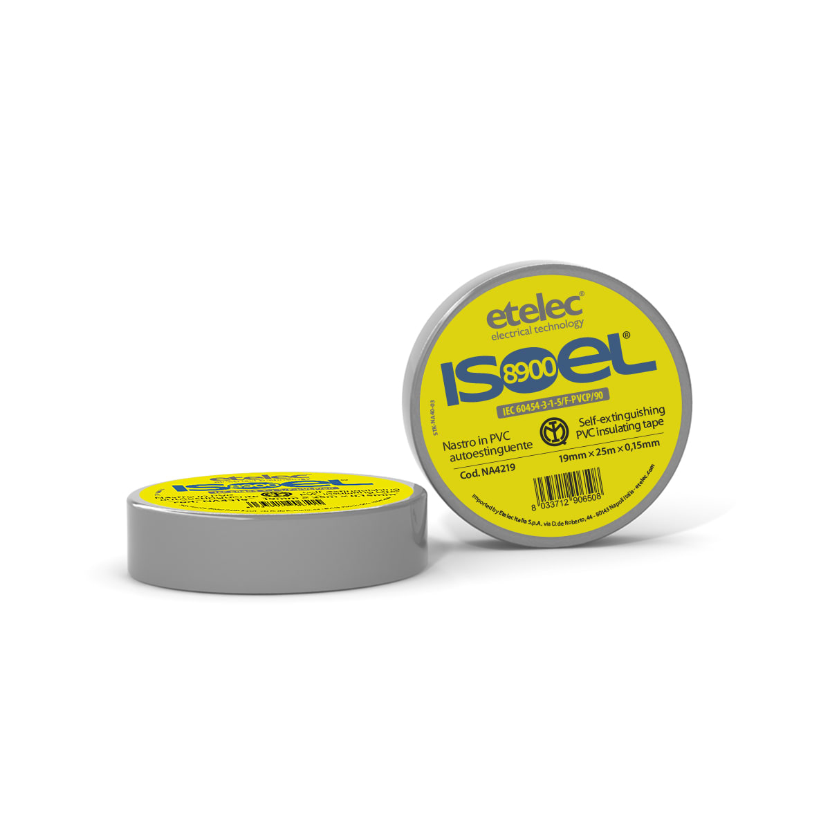 ETELEC - Nastro adesivo isolante in PVC certificato IMQ 19 mm x 25 m x 0,15 mm - Grigio