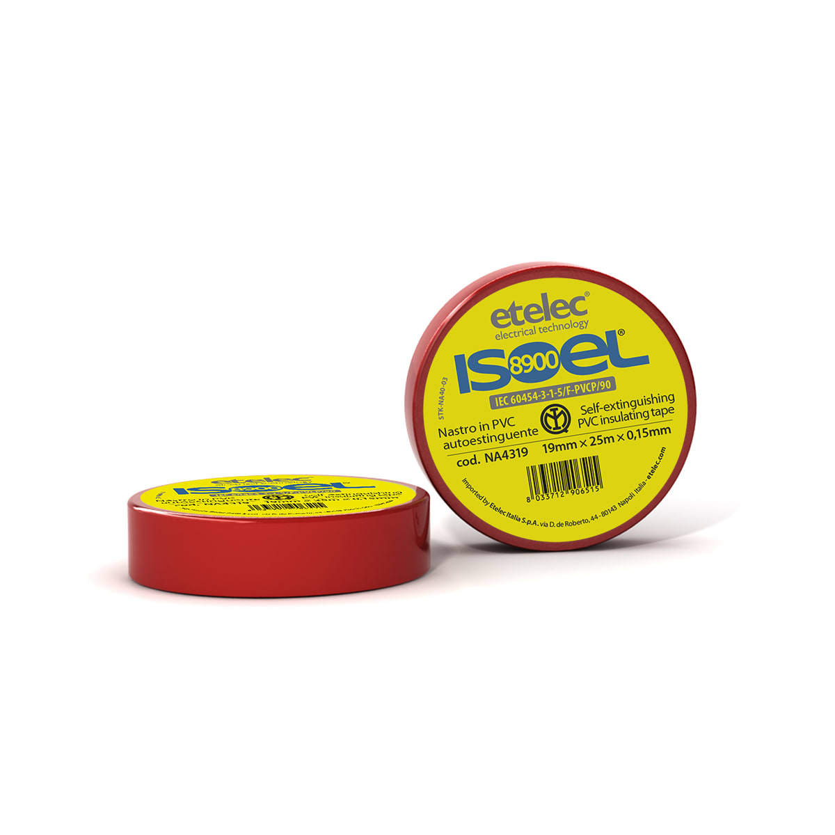 ETELEC - Nastro adesivo isolante in PVC certificato IMQ 19 mm x 25 m x 0,15 mm - Rosso