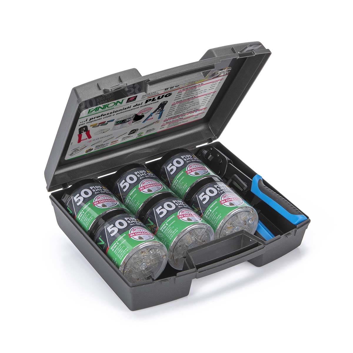 FANTON - Kit 300 plug RJ45 cat.6 UTP passanti con pinza