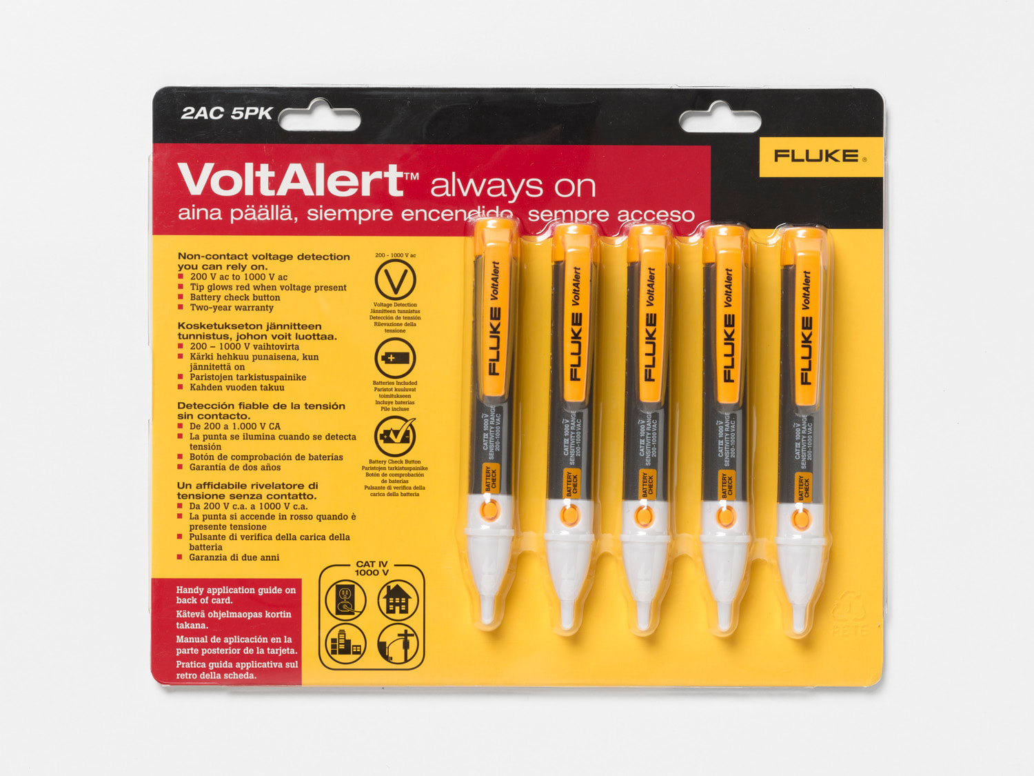 FLUKE - Fluke 2AC/200-1000V5L Rilevatore di tensione a torcia, 200..1000V AC (Conf. 5 pezzi)