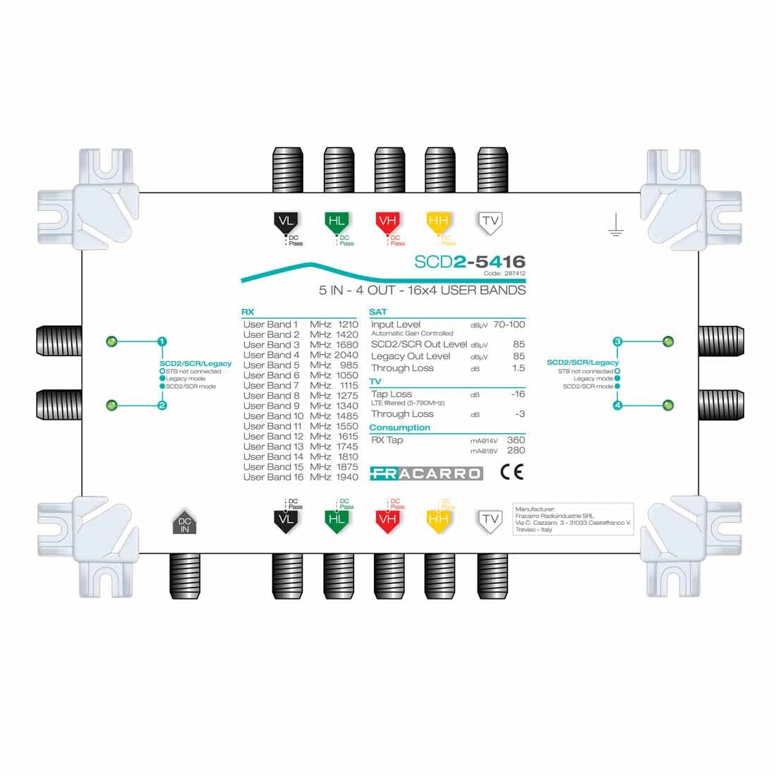 FRACARRO RADIOINDUSTRIE - SCD2-5416 MSW SCD2 5IN 4OUT 16USR