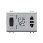 GEWISS - PRESA PER RASOIO STANDARD EUROAMERICANO CON TRASFORMATORE DI ISOLAMENTO - 230V ac - 50/60 Hz - 3 MODULI - TITANIO - CHORUSMART