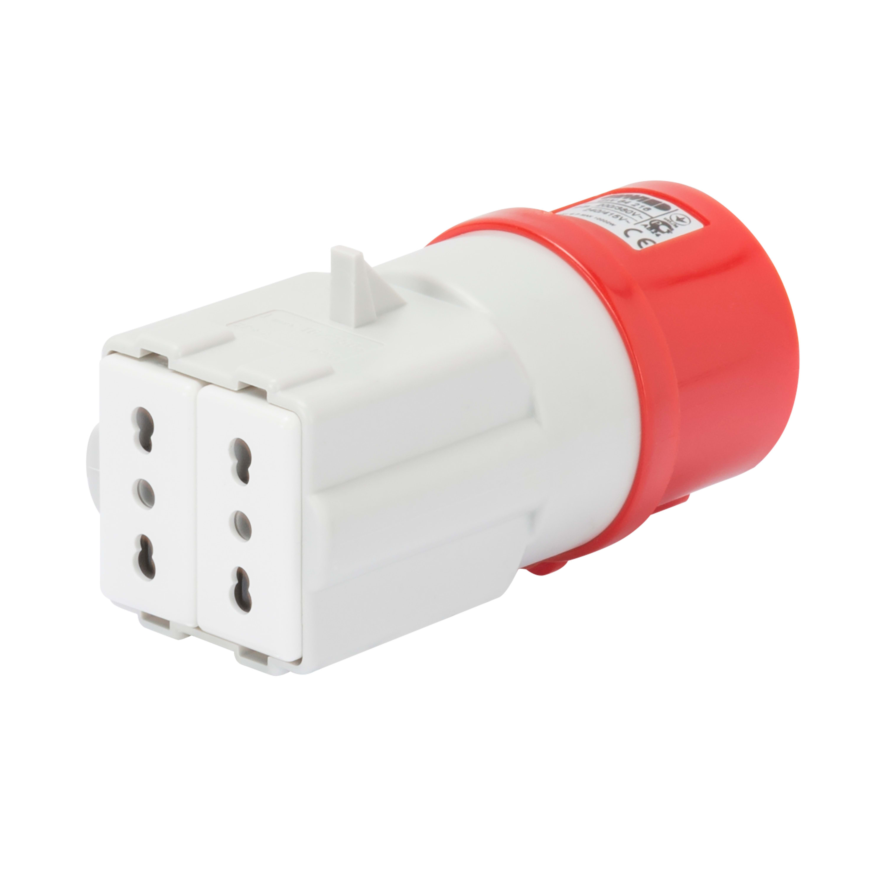 GEWISS - ADATTATORE DA INDUSTRIALE A CIVILE IP44 - SPINA 3P+N+T 16A 400V ac 50/60HZ - 2 PRESE 2P+T 16A BIVALENTI (P17/11)