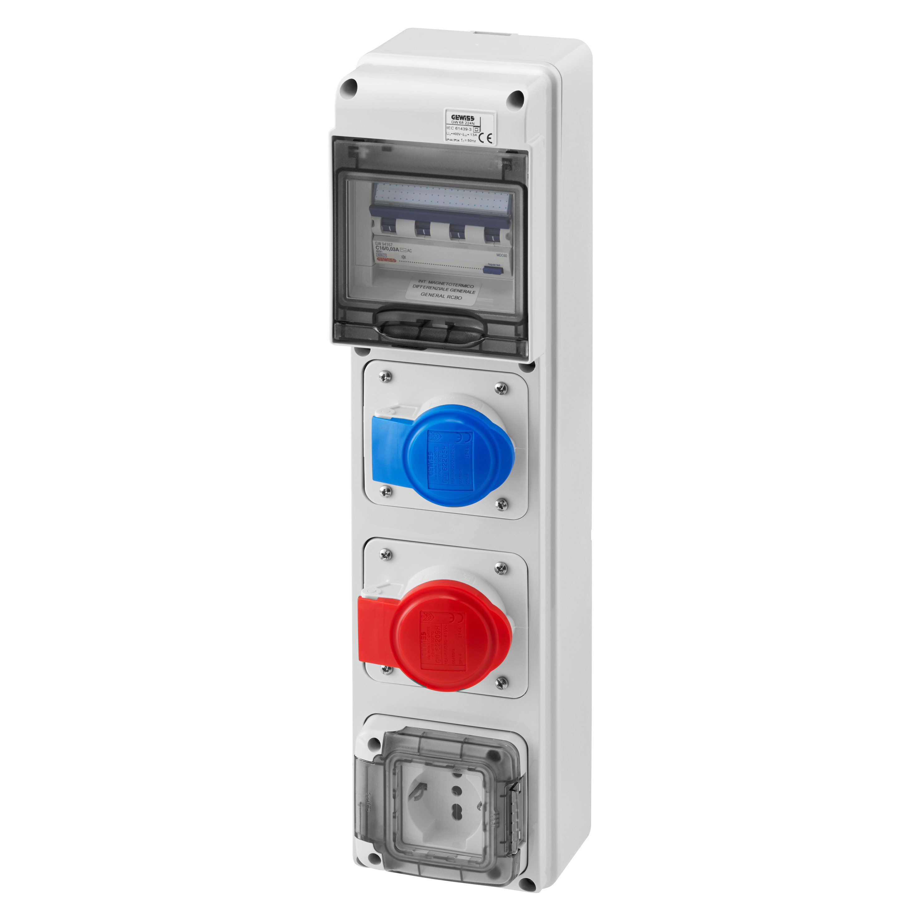 GEWISS - Q-DIN 5 DBO - 2 PRESE IEC 309 - 1 PRESA CIVILE - IP44