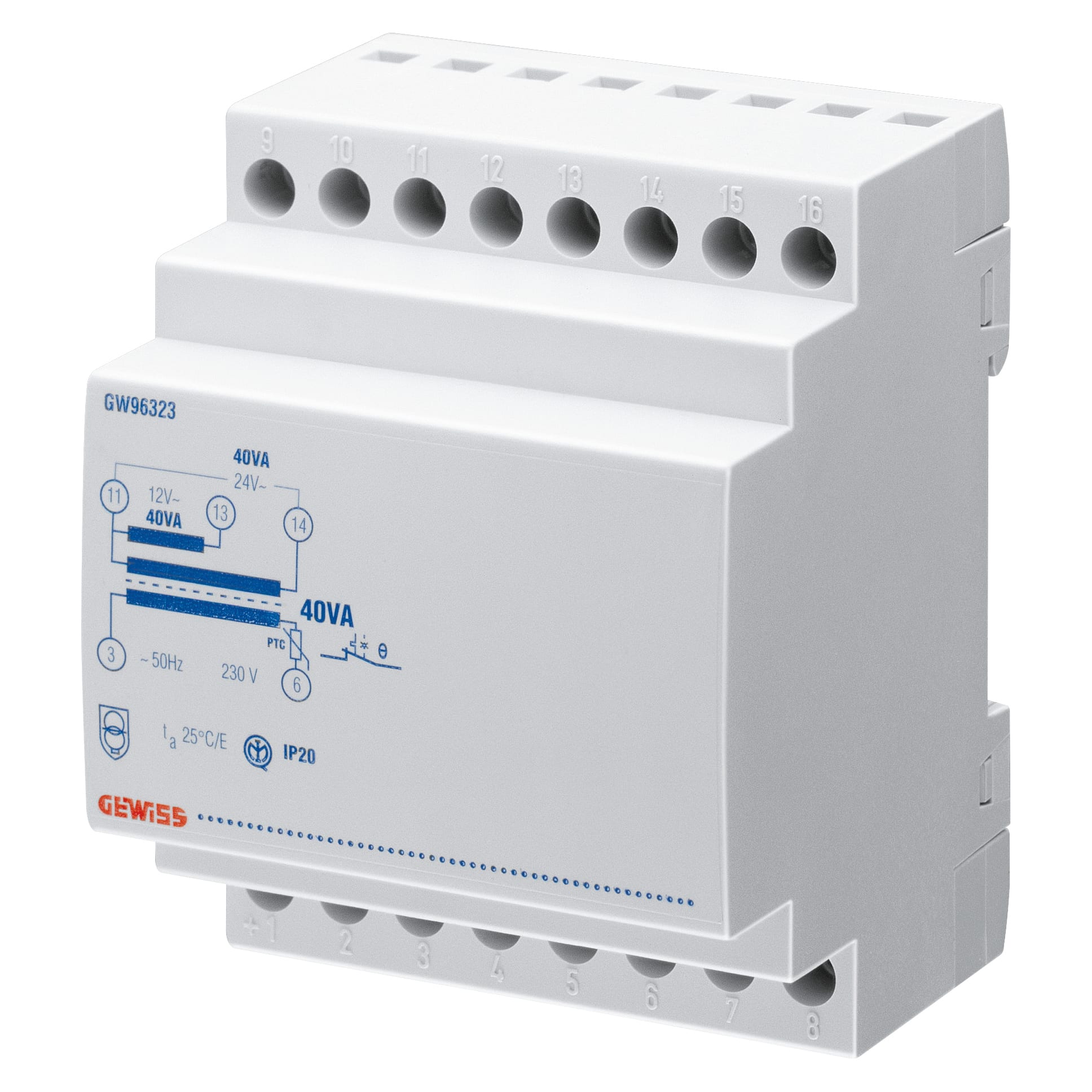 GEWISS - TRASFORMATORE DI SICUREZZA - 15VA 230V/12+12=24V - 3 MODULI