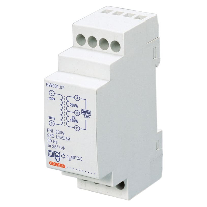 GEWISS - TRASFORMATORE PER SUONERIE - 5VA 230/4+8=12V - 2 MODULI