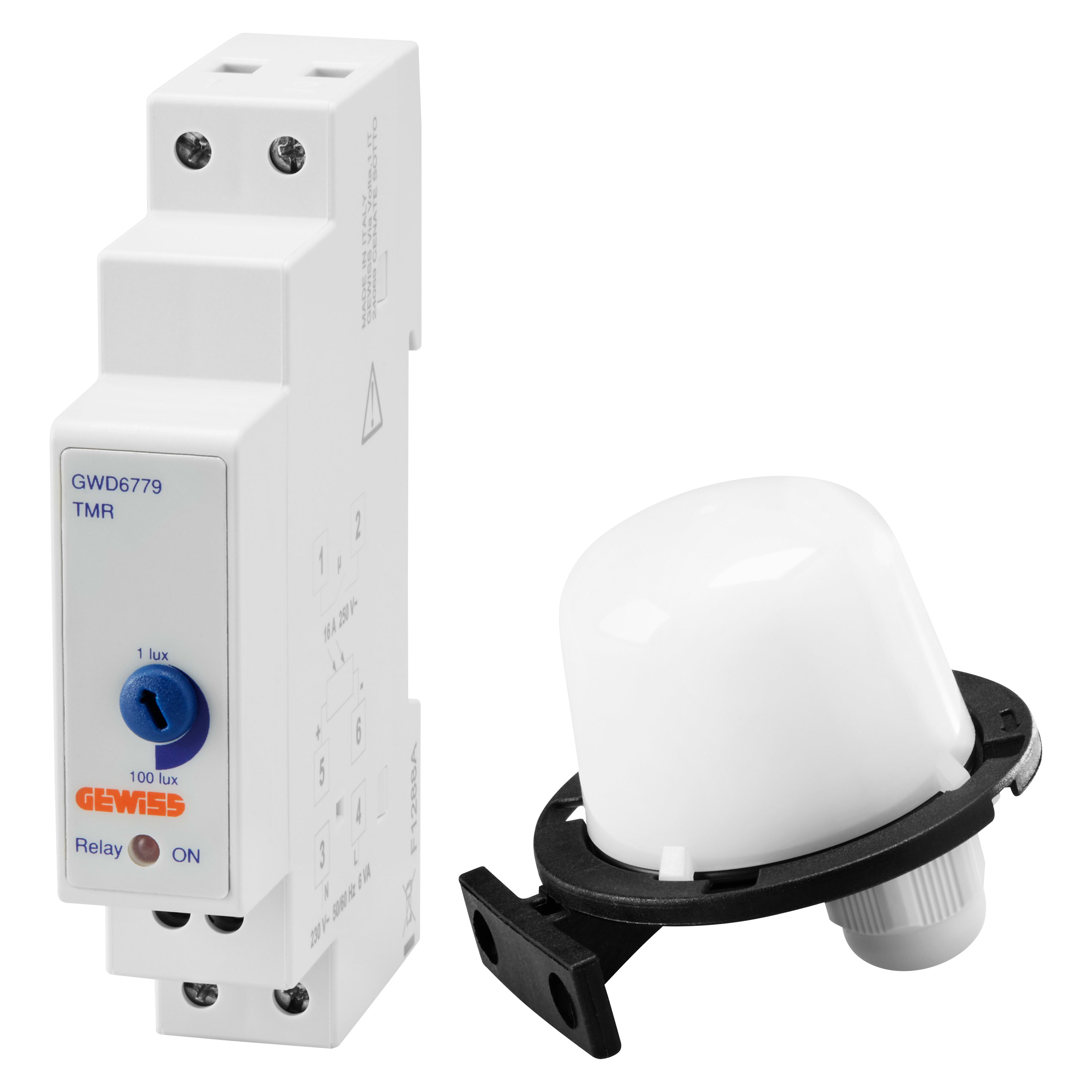 GEWISS - INTERRUTTORE CREPUSCOLARE - SONDA ESTERNA INCLUSA - 1100LUX - 1 CONTATTO NA - 1 MODULO