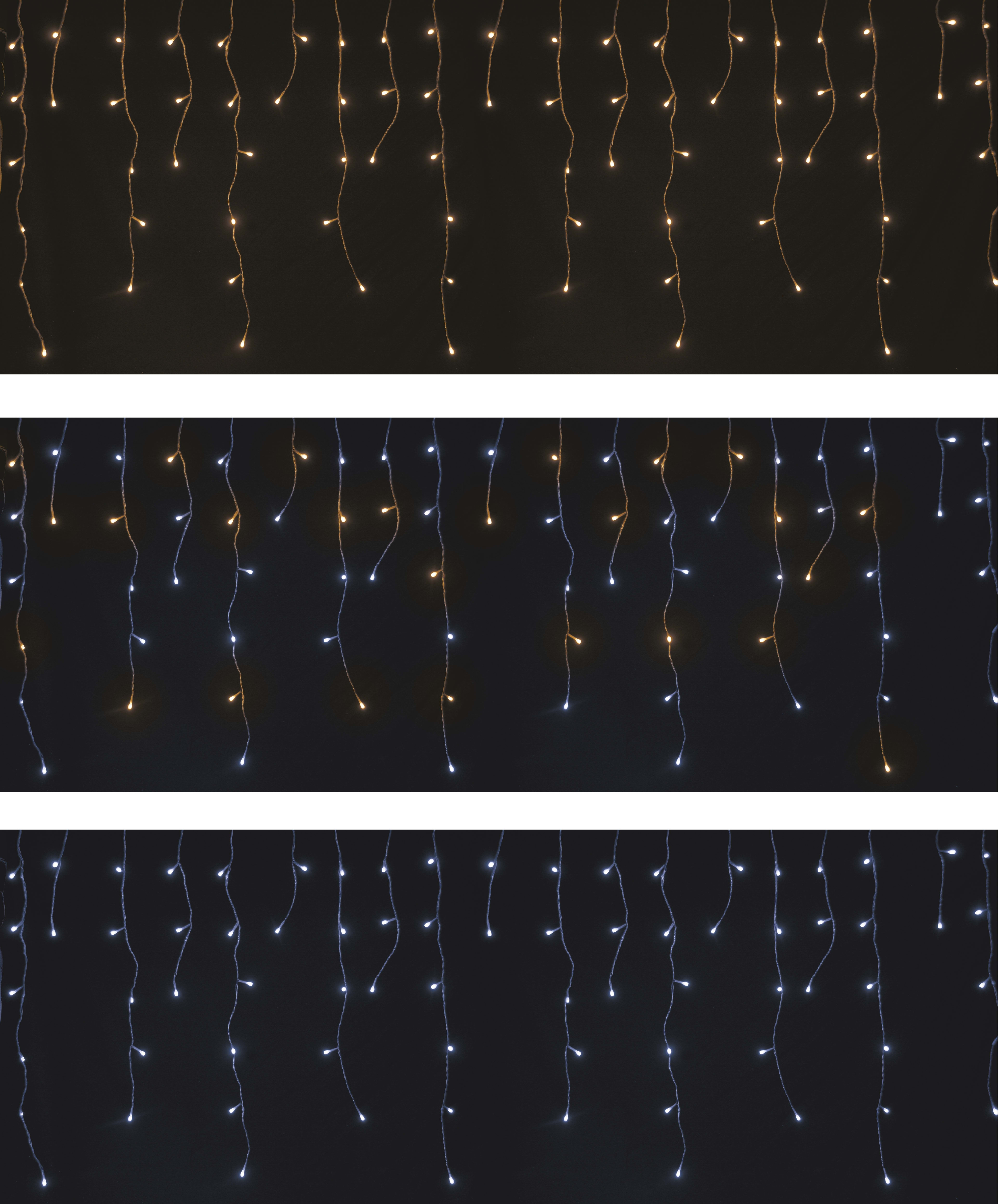 GIOCOPLAST NATALE - TENDA SFALSATA 128 LED CM.350X80, 2 COL. PROGRAMMABILI C/CONTROLLER, BIANCO FREDDO E CALDO, PROLUNG., C/TRASF.