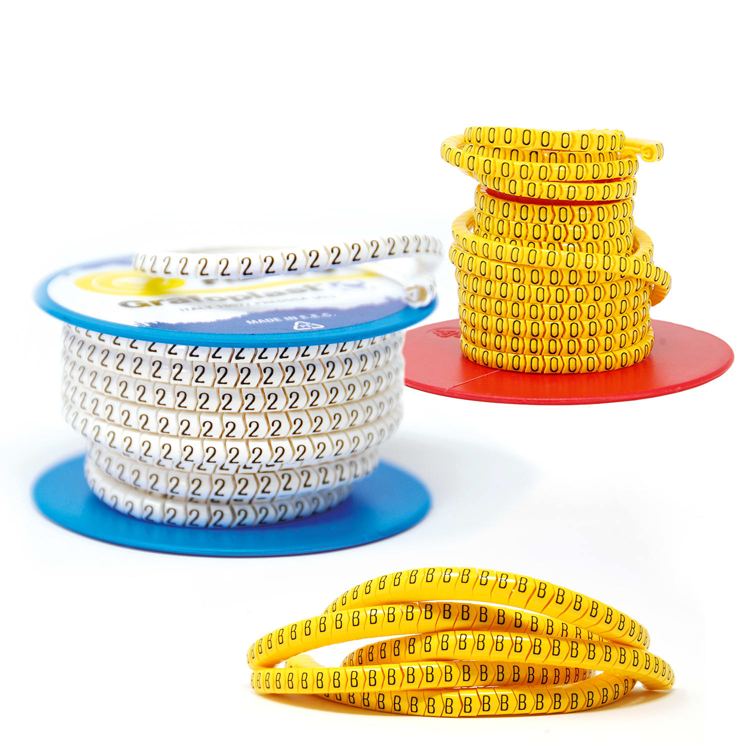GRAFOPLAST - Anellino segnacavo Giallo in PVC da 1.3 a 3.0 mm "." - rotolo da 1000 pezzi
