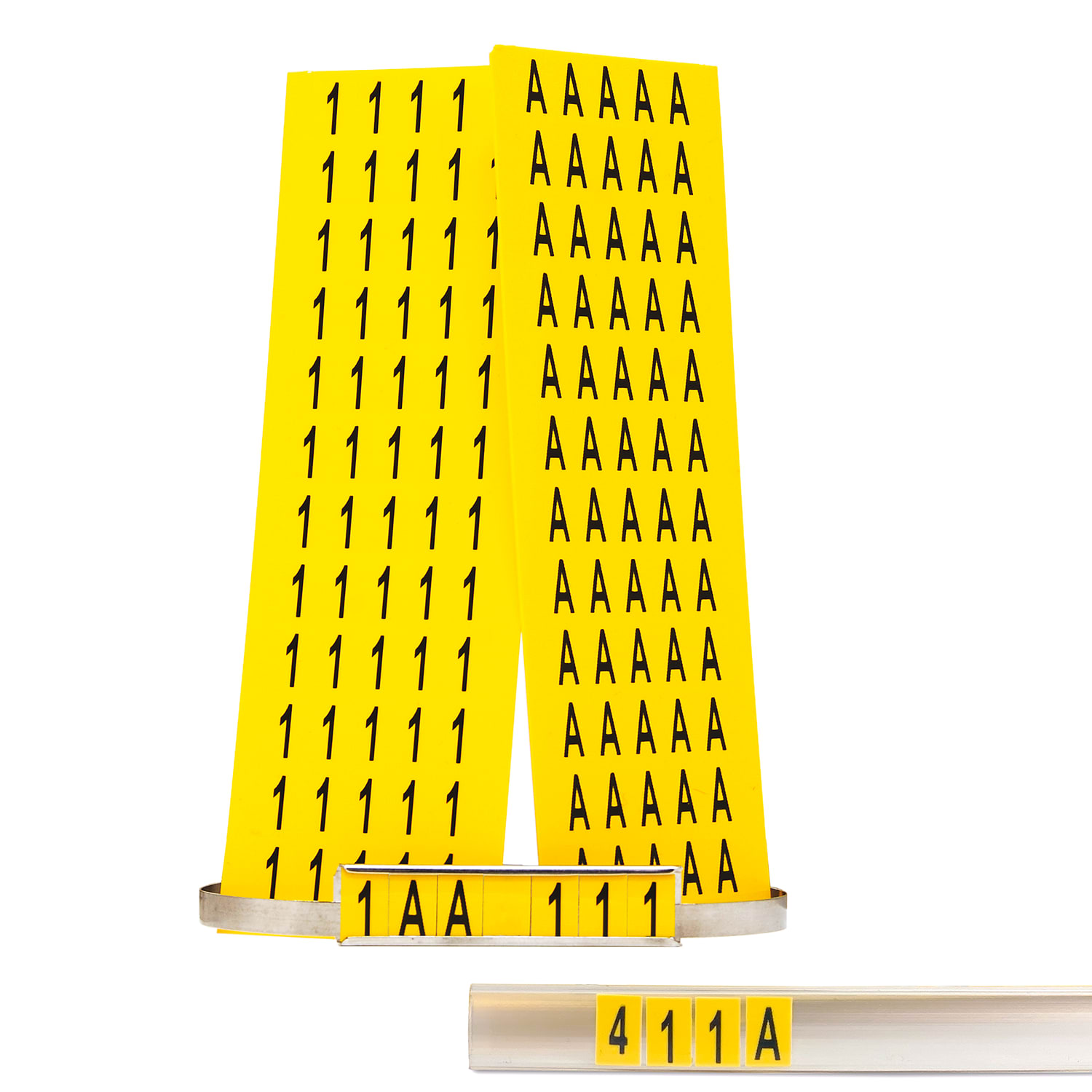 GRAFOPLAST - Strip in PVC TARGA Mini 6 x 10 x 0.75 mm "4" Stampa Nera su Fondo Giallo - 10 strips (200 caratteri)