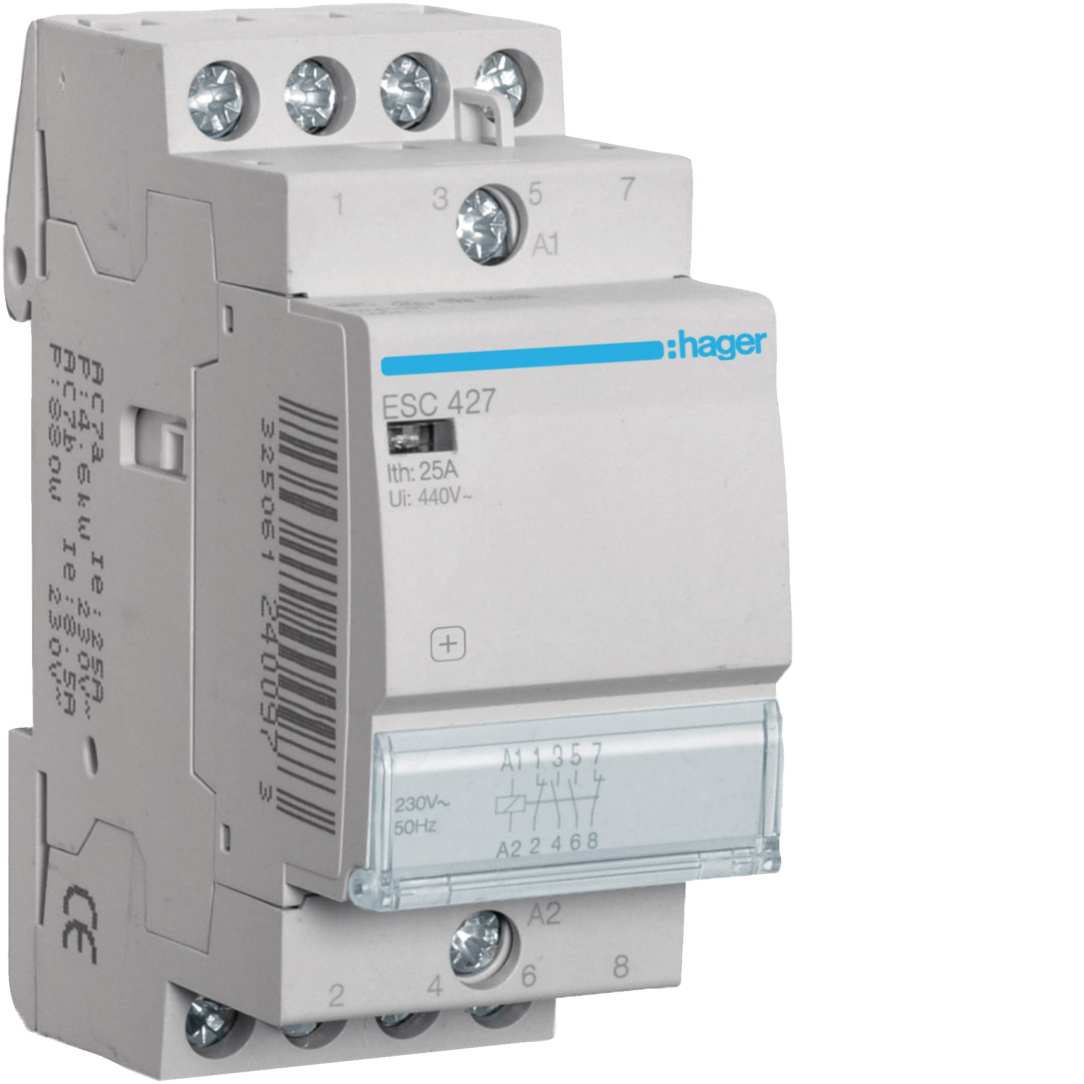 HAGER BOCCHIOTTI - Contattore eco 2 NA+ 2 NC 230 V AC 25 A 2 moduli DIN