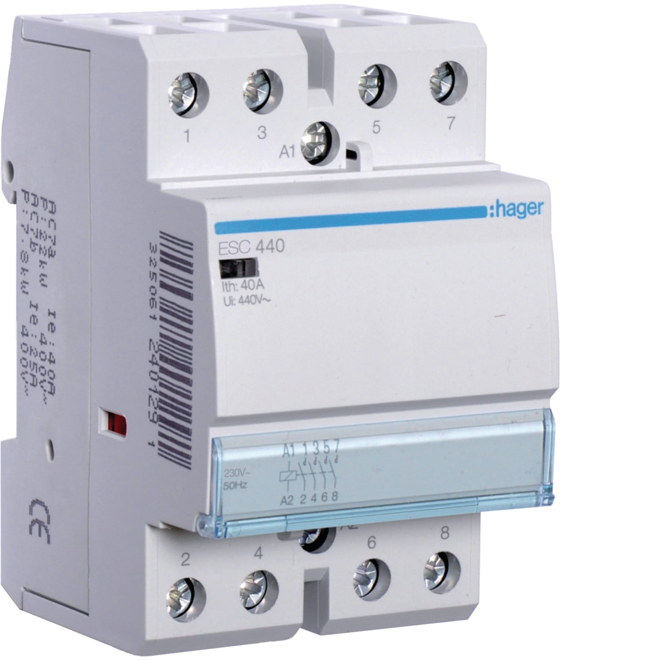 HAGER BOCCHIOTTI - Contattore standard 4 NA 230 V AC 40 A 3 moduli DIN